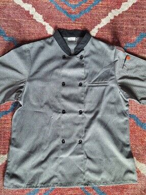 Short-Sleeve Chef Jacket in Charcoal Gray with Black Trim